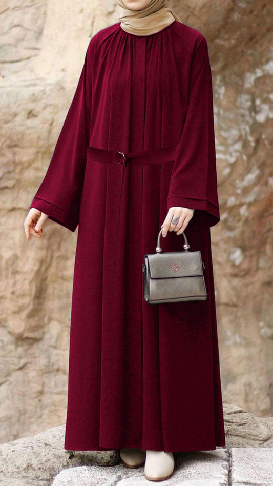Elegant Maroon Georgette Classic Abaya - 1 Piece