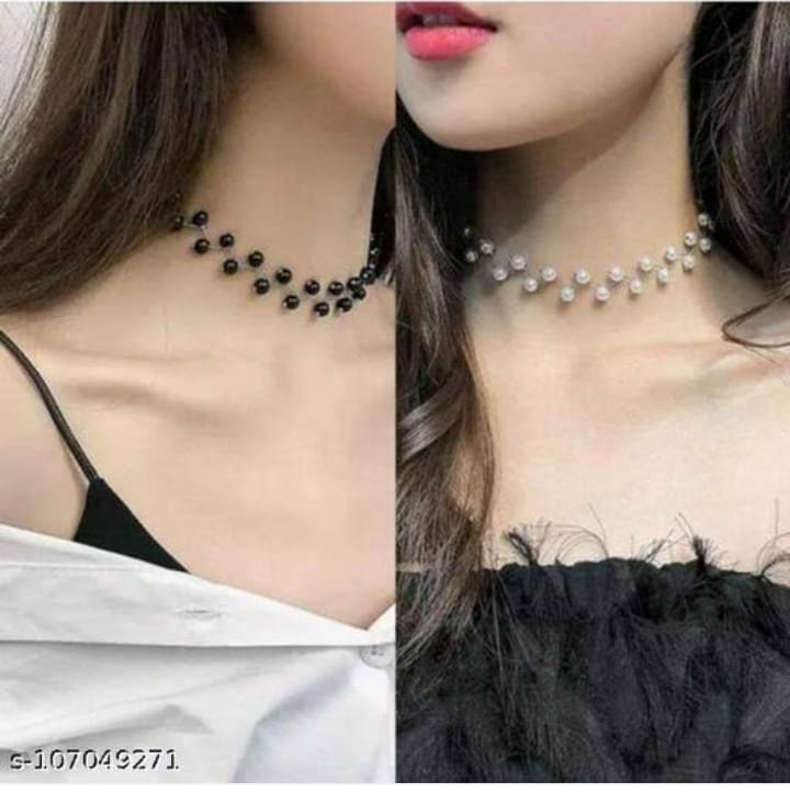Zig Zag Black Choker With Earrings for girls - Black